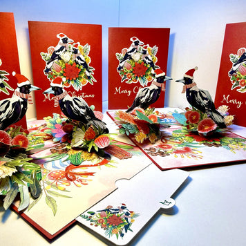 Merry Christmas Pair of Australian Magpies – Perfect Gift for Aussie Bird Lovers Origami Pop Cards 3D Pop Up Greeting Card Merry Christmas Thank You Handmade Best Wishes Gift Happy Holidays Celebrate the Special Day Moment with Family and Friends