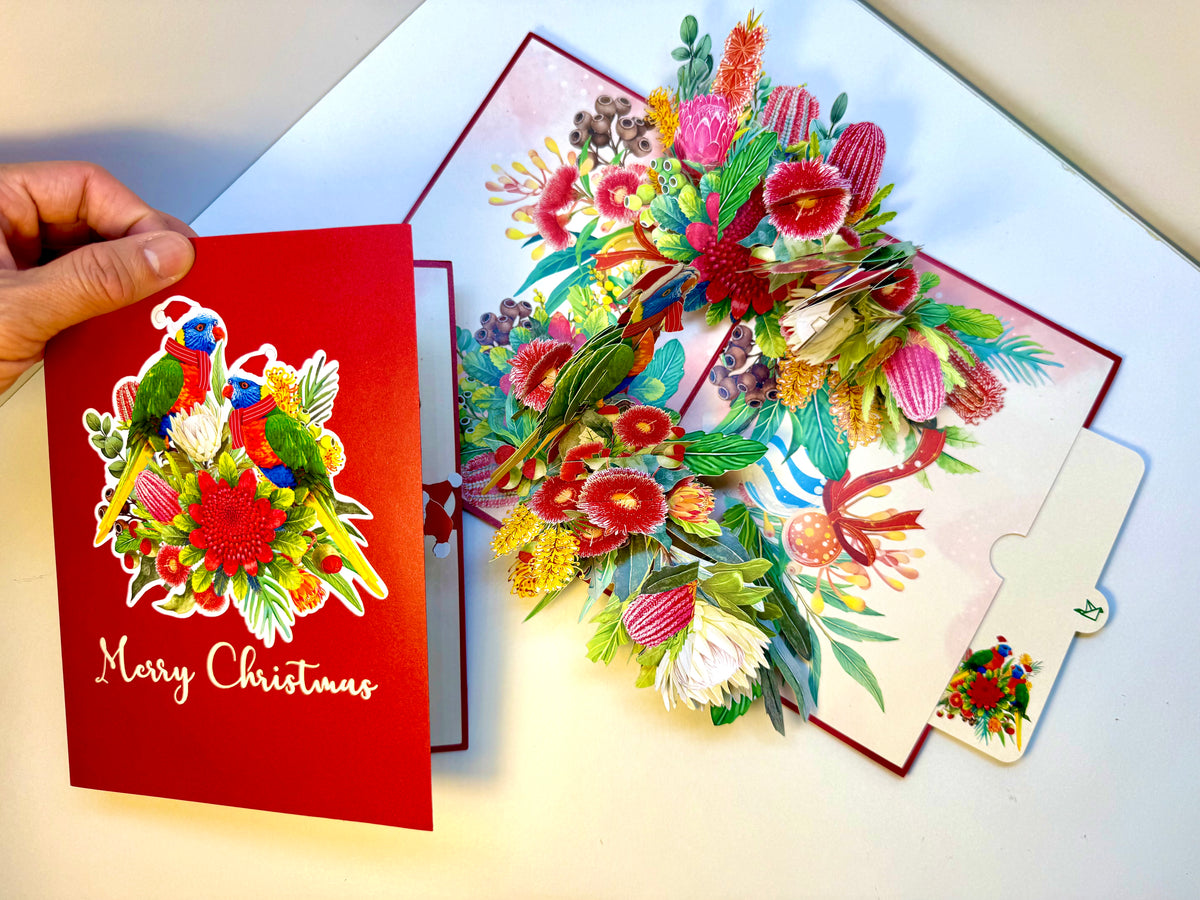 Merry Christmas Pair of Rainbow Lorikeets - Perfect Gift for Aussie Bird Lovers Origami Pop Cards 3D Pop Up Greeting Card Merry Christmas Thank You Handmade Best Wishes Happy Holidays Celebrate the Special Day Moment with Family and Friends
