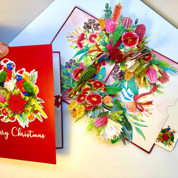 Merry Christmas Pair of Rainbow Lorikeets - Perfect Gift for Aussie Bird Lovers Origami Pop Cards 3D Pop Up Greeting Card Merry Christmas Thank You Handmade Best Wishes Happy Holidays Celebrate the Special Day Moment with Family and Friends
