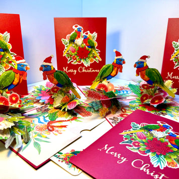 Merry Christmas Pair of Rainbow Lorikeets - Perfect Gift for Aussie Bird Lovers Origami Pop Cards 3D Pop Up Greeting Card Merry Christmas Thank You Handmade Best Wishes Happy Holidays Celebrate the Special Day Moment with Family and Friends