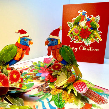Merry Christmas Pair of Rainbow Lorikeets - Perfect Gift for Aussie Bird Lovers Origami Pop Cards 3D Pop Up Greeting Card Merry Christmas Thank You Handmade Best Wishes Happy Holidays Celebrate the Special Day Moment with Family and Friends