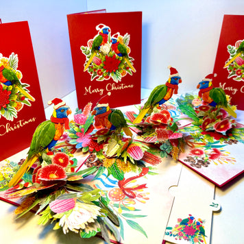 Merry Christmas Pair of Rainbow Lorikeets - Perfect Gift for Aussie Bird Lovers Origami Pop Cards 3D Pop Up Greeting Card Merry Christmas Thank You Handmade Best Wishes Happy Holidays Celebrate the Special Day Moment with Family and Friends
