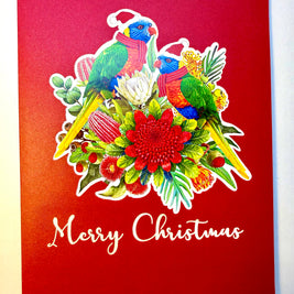 Merry Christmas Pair of Rainbow Lorikeets - Perfect Gift for Aussie Bird Lovers Origami Pop Cards 3D Pop Up Greeting Card Merry Christmas Thank You Handmade Best Wishes Happy Holidays Celebrate the Special Day Moment with Family and Friends