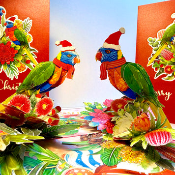 Merry Christmas Pair of Rainbow Lorikeets - Perfect Gift for Aussie Bird Lovers Origami Pop Cards 3D Pop Up Greeting Card Merry Christmas Thank You Handmade Best Wishes Happy Holidays Celebrate the Special Day Moment with Family and Friends