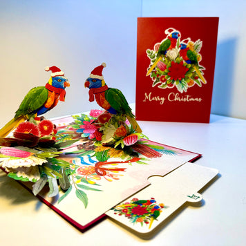 Merry Christmas Pair of Rainbow Lorikeets - Perfect Gift for Aussie Bird Lovers Origami Pop Cards 3D Pop Up Greeting Card Merry Christmas Thank You Handmade Best Wishes Happy Holidays Celebrate the Special Day Moment with Family and Friends