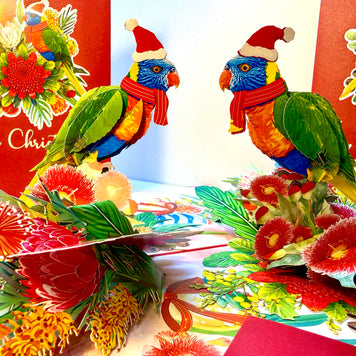 Merry Christmas Pair of Rainbow Lorikeets - Perfect Gift for Aussie Bird Lovers Origami Pop Cards 3D Pop Up Greeting Card Merry Christmas Thank You Handmade Best Wishes Happy Holidays Celebrate the Special Day Moment with Family and Friends
