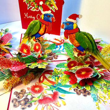 Merry Christmas Pair of Rainbow Lorikeets - Perfect Gift for Aussie Bird Lovers Origami Pop Cards 3D Pop Up Greeting Card Merry Christmas Thank You Handmade Best Wishes Happy Holidays Celebrate the Special Day Moment with Family and Friends