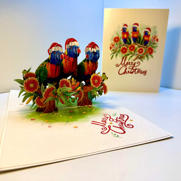 Merry Christmas Rainbow Lorikeet Family - Perfect Gift for Bird Lovers Origami Pop Cards 3D Pop Up Greeting Card Merry Christmas Thank You Handmade Best Wishes Blank Card Gift Happy Holidays Celebrate the Special Day Moment with Family and Friends