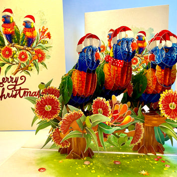 Merry Christmas Rainbow Lorikeet Family - Perfect Gift for Bird Lovers Origami Pop Cards 3D Pop Up Greeting Card Merry Christmas Thank You Handmade Best Wishes Blank Card Gift Happy Holidays Celebrate the Special Day Moment with Family and Friends
