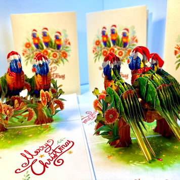 Merry Christmas Rainbow Lorikeet Family - Perfect Gift for Bird Lovers Origami Pop Cards 3D Pop Up Greeting Card Merry Christmas Thank You Handmade Best Wishes Blank Card Gift Happy Holidays Celebrate the Special Day Moment with Family and Friends