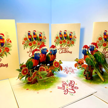 Merry Christmas Rainbow Lorikeet Family - Perfect Gift for Bird Lovers Origami Pop Cards 3D Pop Up Greeting Card Merry Christmas Thank You Handmade Best Wishes Blank Card Gift Happy Holidays Celebrate the Special Day Moment with Family and Friends