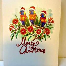 Merry Christmas Rainbow Lorikeet Family - Perfect Gift for Bird Lovers Origami Pop Cards 3D Pop Up Greeting Card Merry Christmas Thank You Handmade Best Wishes Blank Card Gift Happy Holidays Celebrate the Special Day Moment with Family and Friends