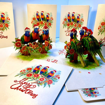 Merry Christmas Rainbow Lorikeet Family - Perfect Gift for Bird Lovers Origami Pop Cards 3D Pop Up Greeting Card Merry Christmas Thank You Handmade Best Wishes Blank Card Gift Happy Holidays Celebrate the Special Day Moment with Family and Friends