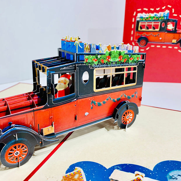 Merry Christmas Santa Driving in His Vintage Red Truck Origami Pop Cards 3D Pop Up Greeting Card Celebrate Merry Christmas Xmas Thank You Handmade Best Wishes Gift Thinking of You Blank Card for Any Occasion Festival Party Cheer Australiana