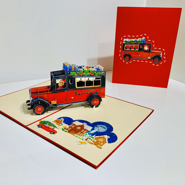 Merry Christmas Santa Driving in His Vintage Red Truck Origami Pop Cards 3D Pop Up Greeting Card Celebrate Merry Christmas Xmas Thank You Handmade Best Wishes Gift Thinking of You Blank Card for Any Occasion Festival Party Cheer Australiana