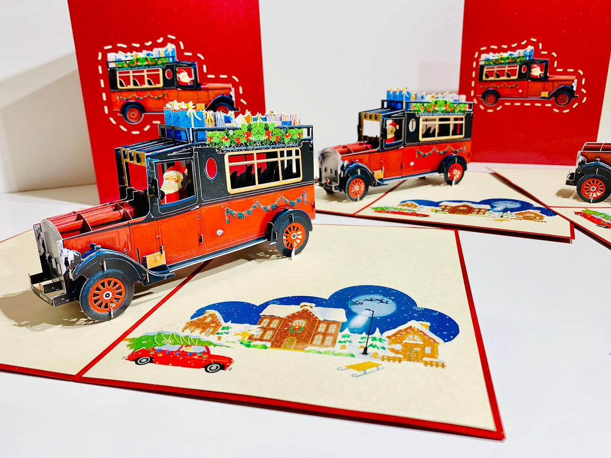 Merry Christmas Santa Driving in His Vintage Red Truck Origami Pop Cards 3D Pop Up Greeting Card Celebrate Merry Christmas Xmas Thank You Handmade Best Wishes Gift Thinking of You Blank Card for Any Occasion Festival Party Cheer Australiana