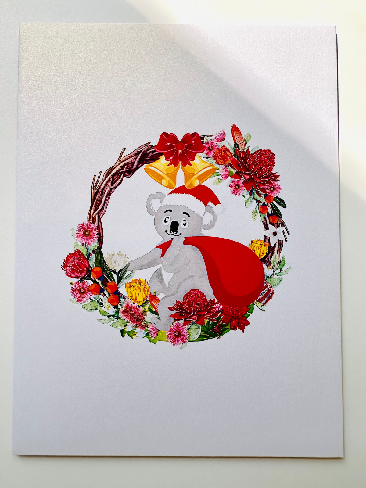 Merry Christmas Santa Koala & Australian Native Flower Wreath - Unique Wild Animals of Australia Origami Pop Cards 3D Pop Up Greeting Card Christmas Thank You Handmade Best Wishes Happy Holidays Celebrate the Special Day Moment with Family and Friends