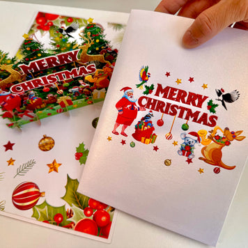 Merry Christmas Santa & Aussie Animals Origami Pop Cards 3D Pop Up Greeting Card Merry Christmas Thank You Handmade Best Wishes Blank Card Gift Happy Holidays Celebrate the Special Day