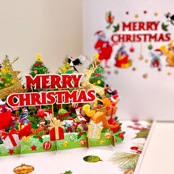 Merry Christmas Santa & Aussie Animals Origami Pop Cards 3D Pop Up Greeting Card Merry Christmas Thank You Handmade Best Wishes Blank Card Gift Happy Holidays Celebrate the Special Day