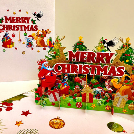 Merry Christmas Santa & Aussie Animals Origami Pop Cards 3D Pop Up Greeting Card Merry Christmas Thank You Handmade Best Wishes Blank Card Gift Happy Holidays Celebrate the Special Day