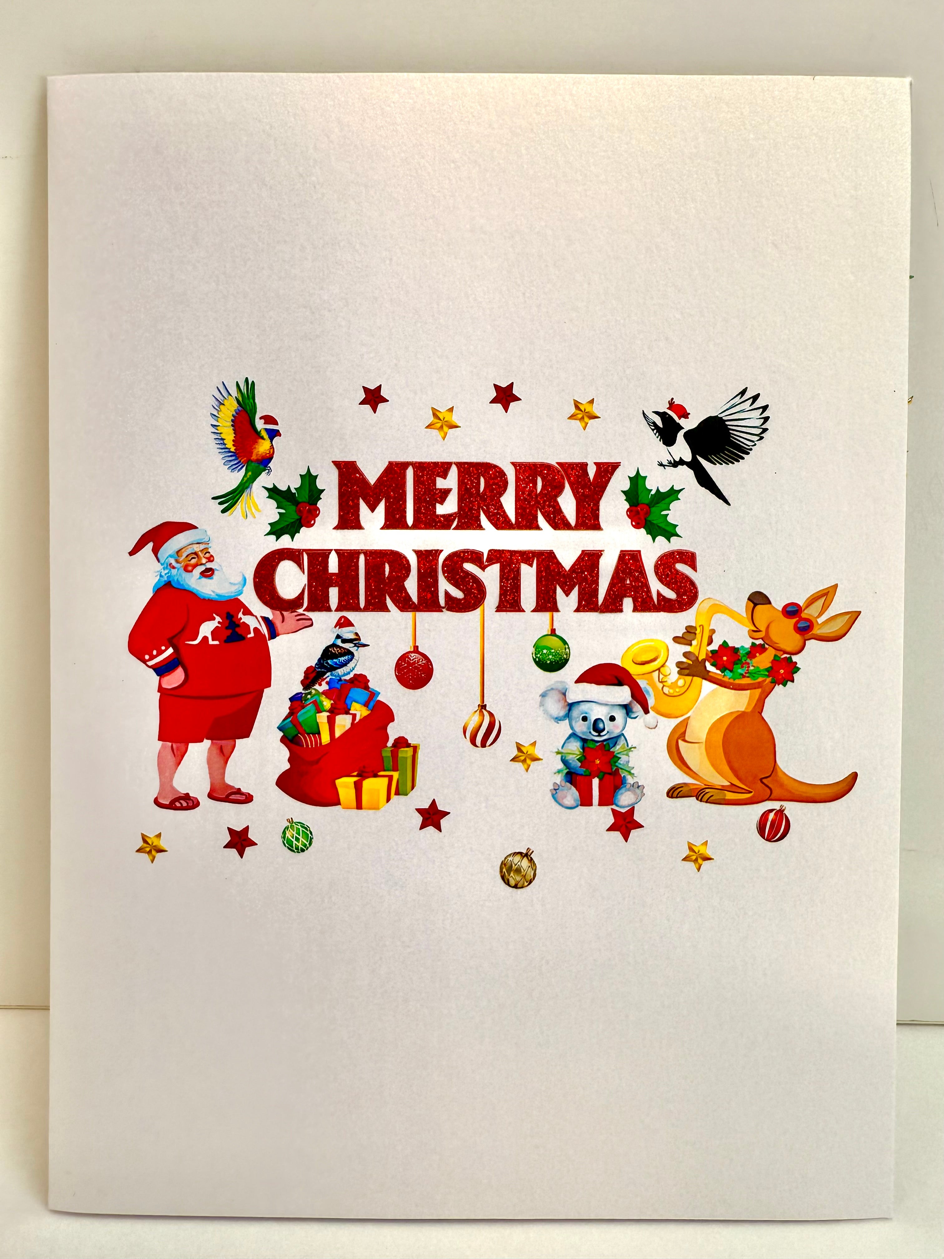 Merry Christmas Santa & Aussie Animals Origami Pop Cards 3D Pop Up Greeting Card Merry Christmas Thank You Handmade Best Wishes Blank Card Gift Happy Holidays Celebrate the Special Day