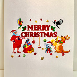 Merry Christmas Santa & Aussie Animals Origami Pop Cards 3D Pop Up Greeting Card Merry Christmas Thank You Handmade Best Wishes Blank Card Gift Happy Holidays Celebrate the Special Day