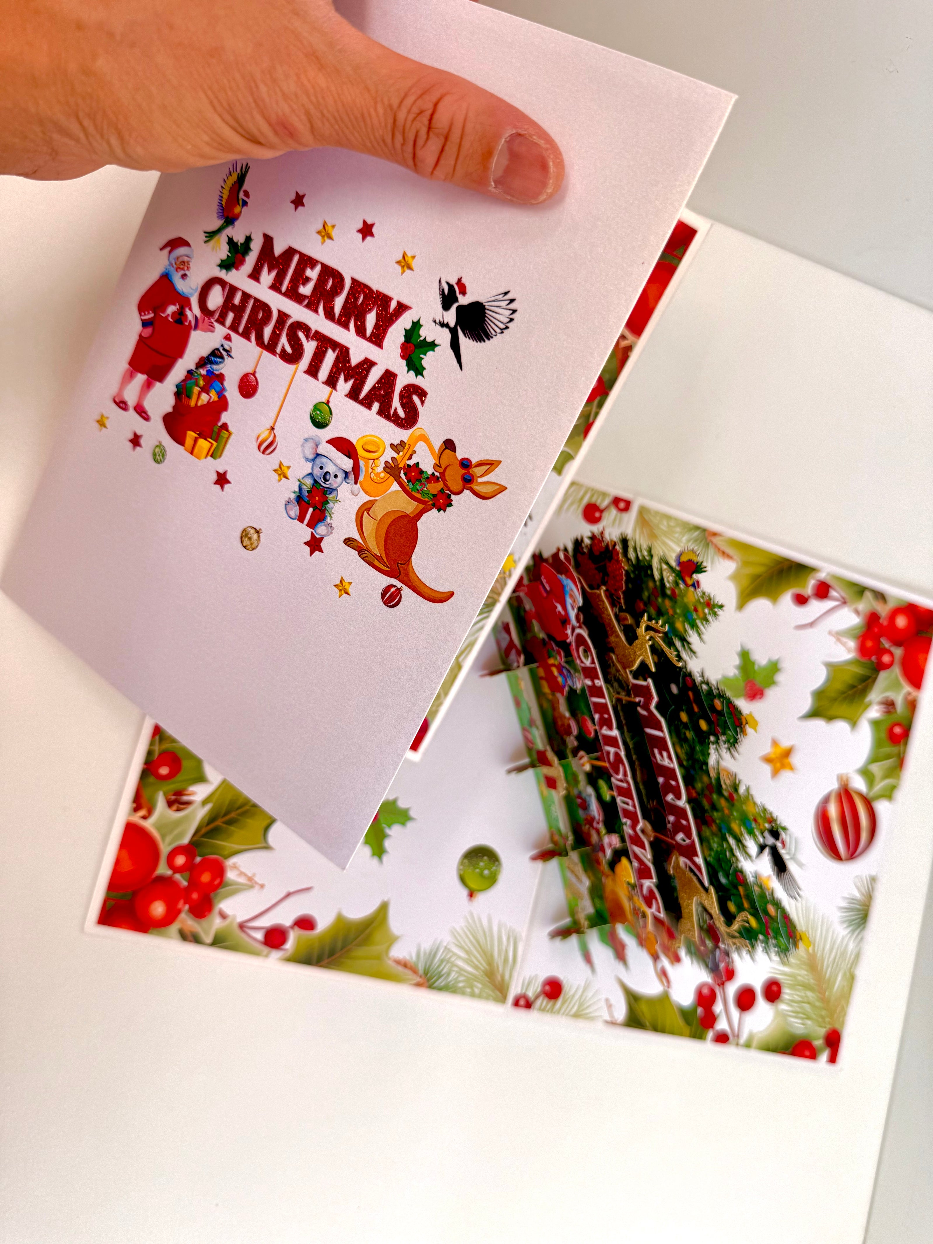 Merry Christmas Santa & Aussie Animals Origami Pop Cards 3D Pop Up Greeting Card Merry Christmas Thank You Handmade Best Wishes Blank Card Gift Happy Holidays Celebrate the Special Day