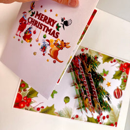 Merry Christmas Santa & Aussie Animals Origami Pop Cards 3D Pop Up Greeting Card Merry Christmas Thank You Handmade Best Wishes Blank Card Gift Happy Holidays Celebrate the Special Day