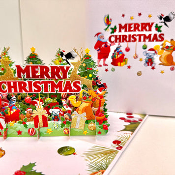 Merry Christmas Santa & Aussie Animals Origami Pop Cards 3D Pop Up Greeting Card Merry Christmas Thank You Handmade Best Wishes Blank Card Gift Happy Holidays Celebrate the Special Day