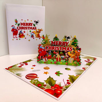 Merry Christmas Santa & Aussie Animals Origami Pop Cards 3D Pop Up Greeting Card Merry Christmas Thank You Handmade Best Wishes Blank Card Gift Happy Holidays Celebrate the Special Day