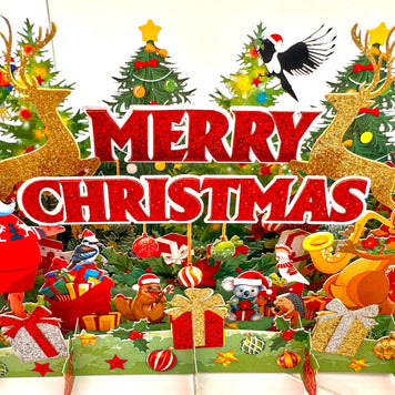 Merry Christmas Santa & Aussie Animals Origami Pop Cards 3D Pop Up Greeting Card Merry Christmas Thank You Handmade Best Wishes Blank Card Gift Happy Holidays Celebrate the Special Day