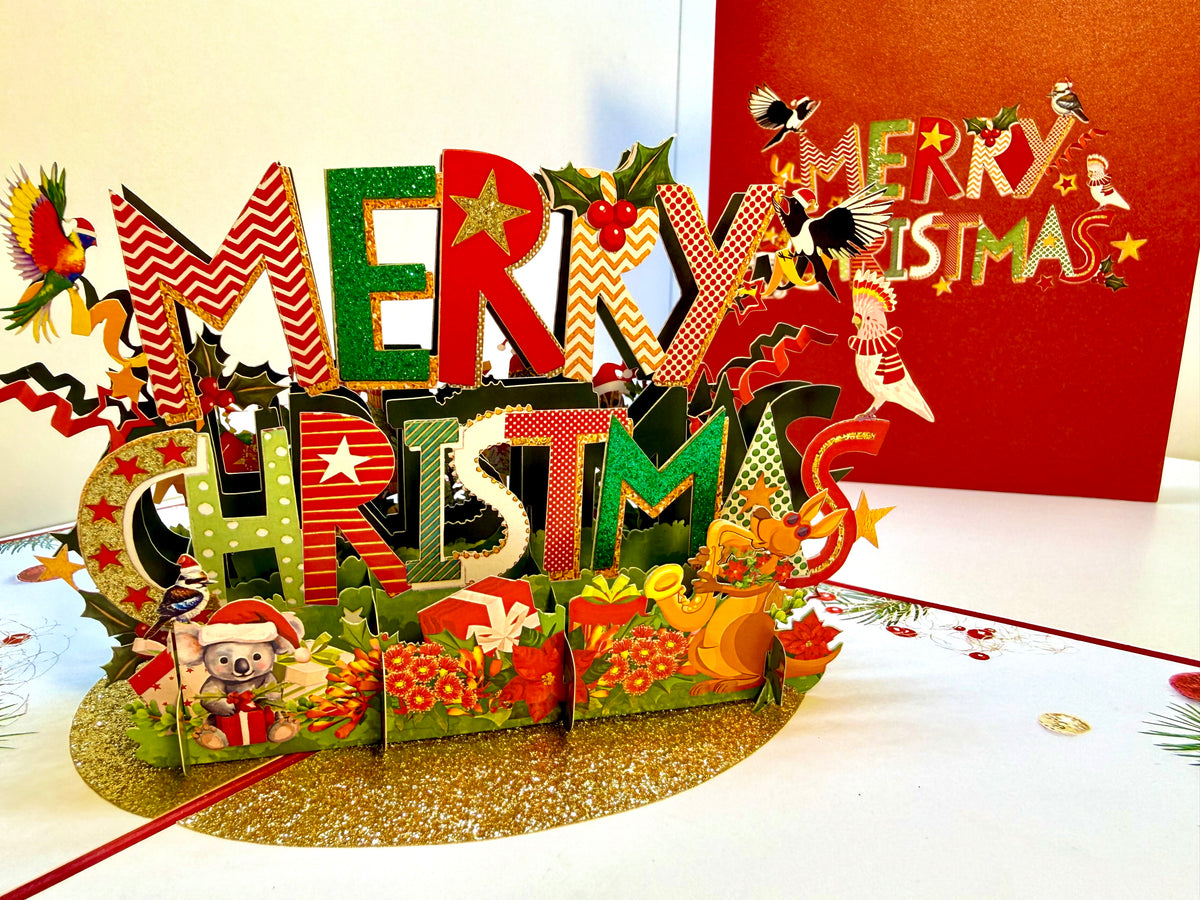🎄 Merry Christmas with Australian Birds & Animals 🎄 Origami Pop Cards 3D Pop Up Greeting Card Merry Christmas Thank You Handmade Best Wishes Blank Card Gift Happy Holidays Celebrate the Special Day