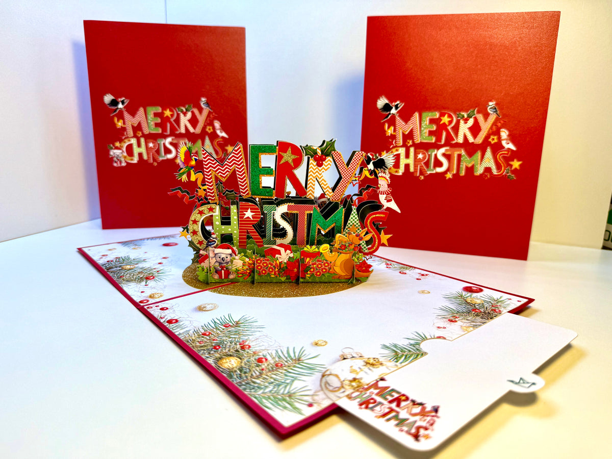 🎄 Merry Christmas with Australian Birds & Animals 🎄 Origami Pop Cards 3D Pop Up Greeting Card Merry Christmas Thank You Handmade Best Wishes Blank Card Gift Happy Holidays Celebrate the Special Day