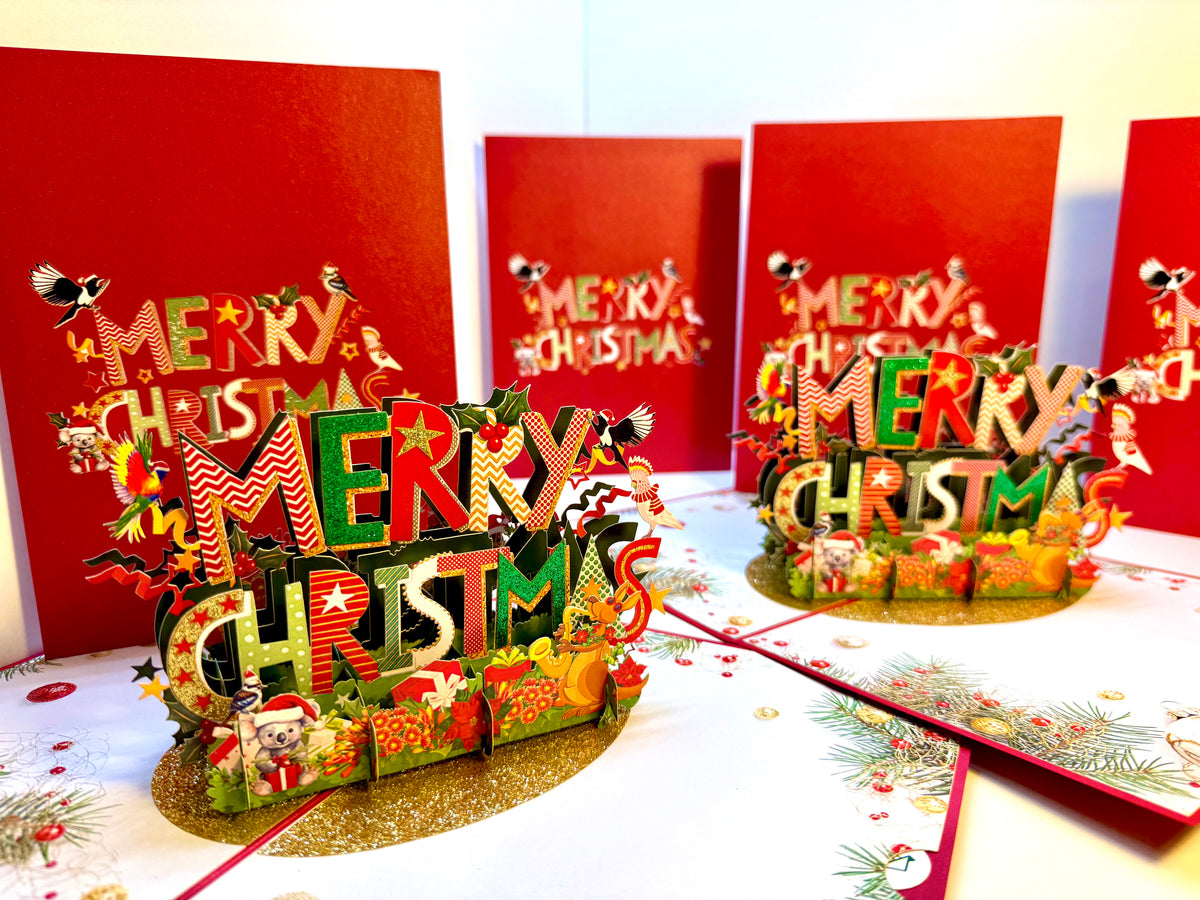 🎄 Merry Christmas with Australian Birds & Animals 🎄 Origami Pop Cards 3D Pop Up Greeting Card Merry Christmas Thank You Handmade Best Wishes Blank Card Gift Happy Holidays Celebrate the Special Day