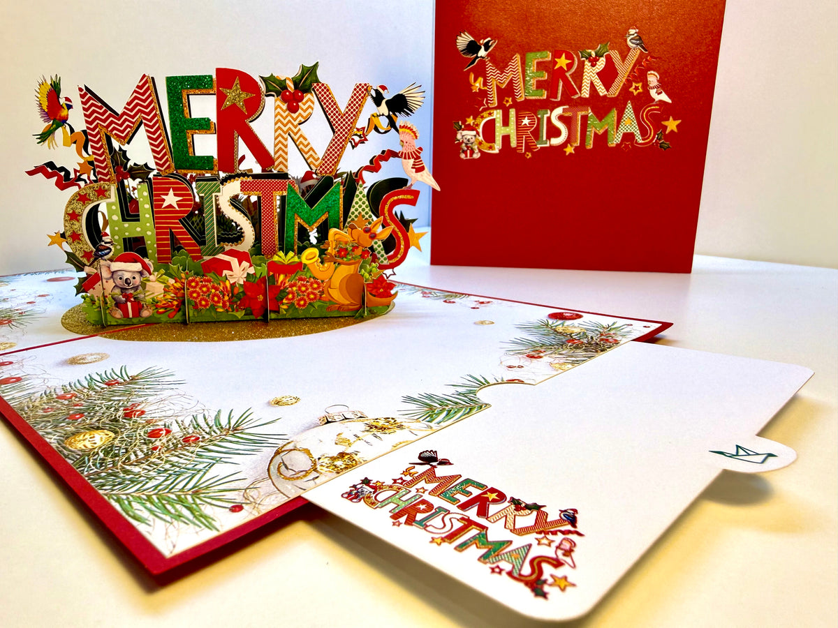 🎄 Merry Christmas with Australian Birds & Animals 🎄 Origami Pop Cards 3D Pop Up Greeting Card Merry Christmas Thank You Handmade Best Wishes Blank Card Gift Happy Holidays Celebrate the Special Day