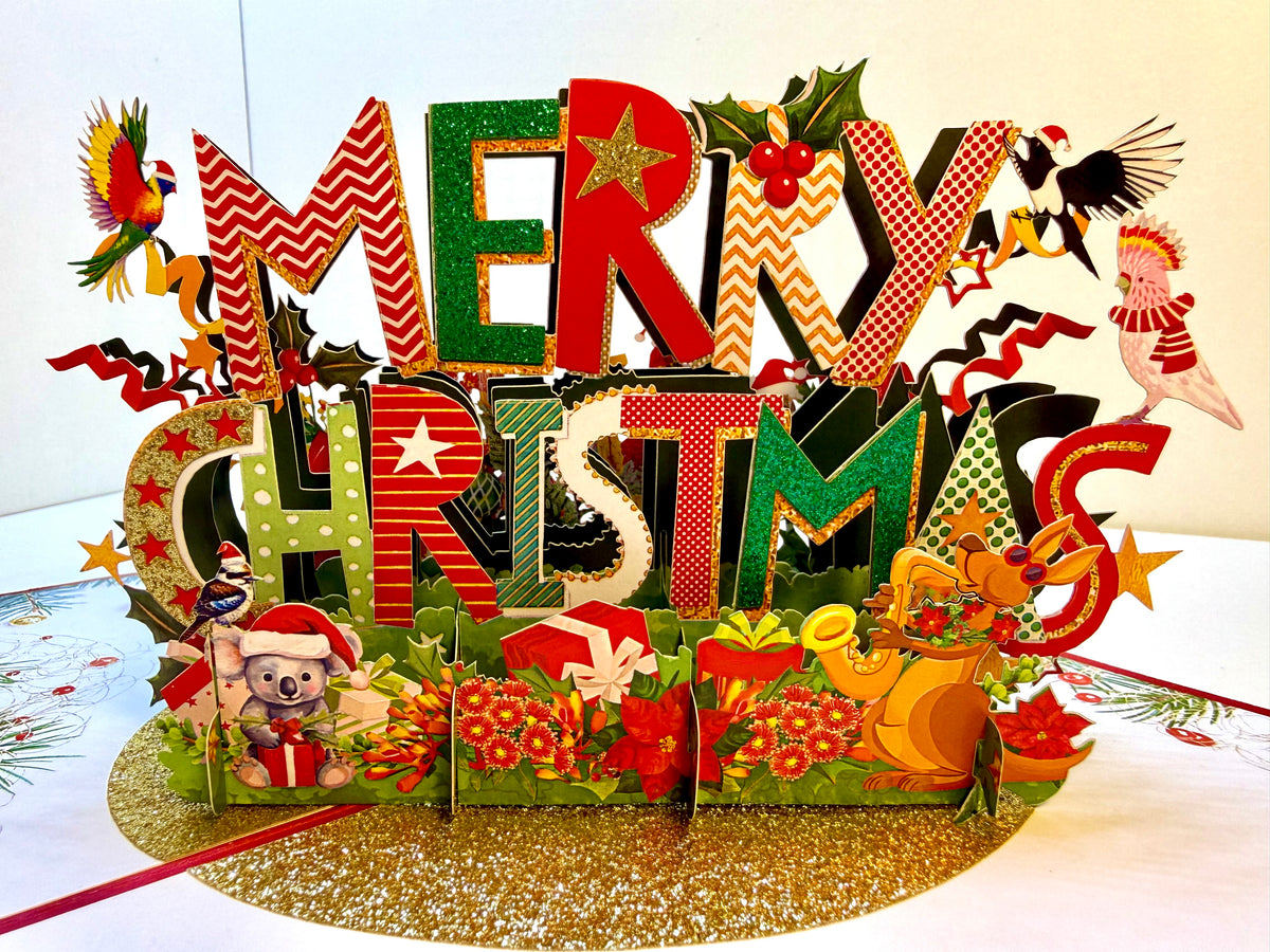 🎄 Merry Christmas with Australian Birds & Animals 🎄 Origami Pop Cards 3D Pop Up Greeting Card Merry Christmas Thank You Handmade Best Wishes Blank Card Gift Happy Holidays Celebrate the Special Day