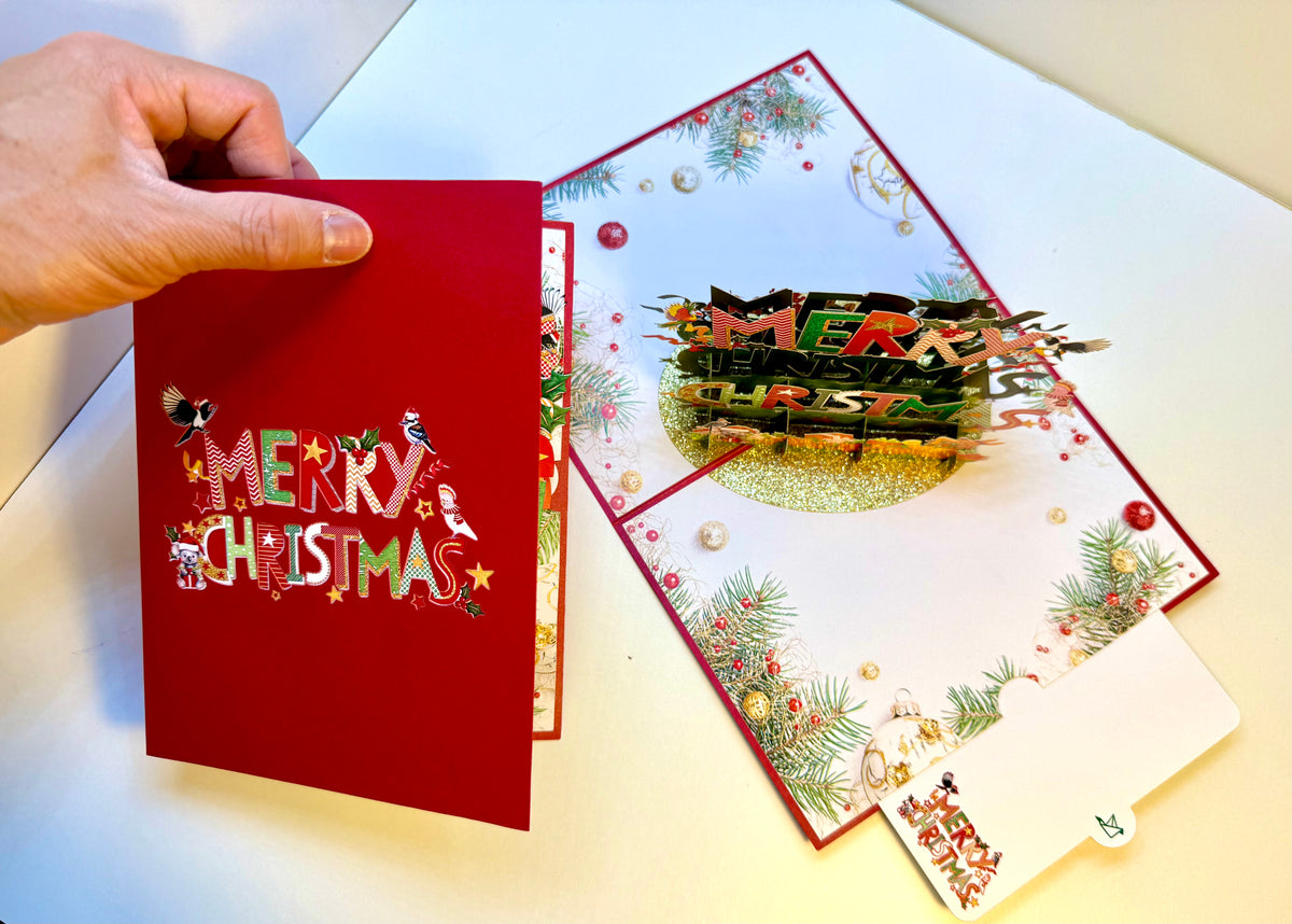 🎄 Merry Christmas with Australian Birds & Animals 🎄 Origami Pop Cards 3D Pop Up Greeting Card Merry Christmas Thank You Handmade Best Wishes Blank Card Gift Happy Holidays Celebrate the Special Day