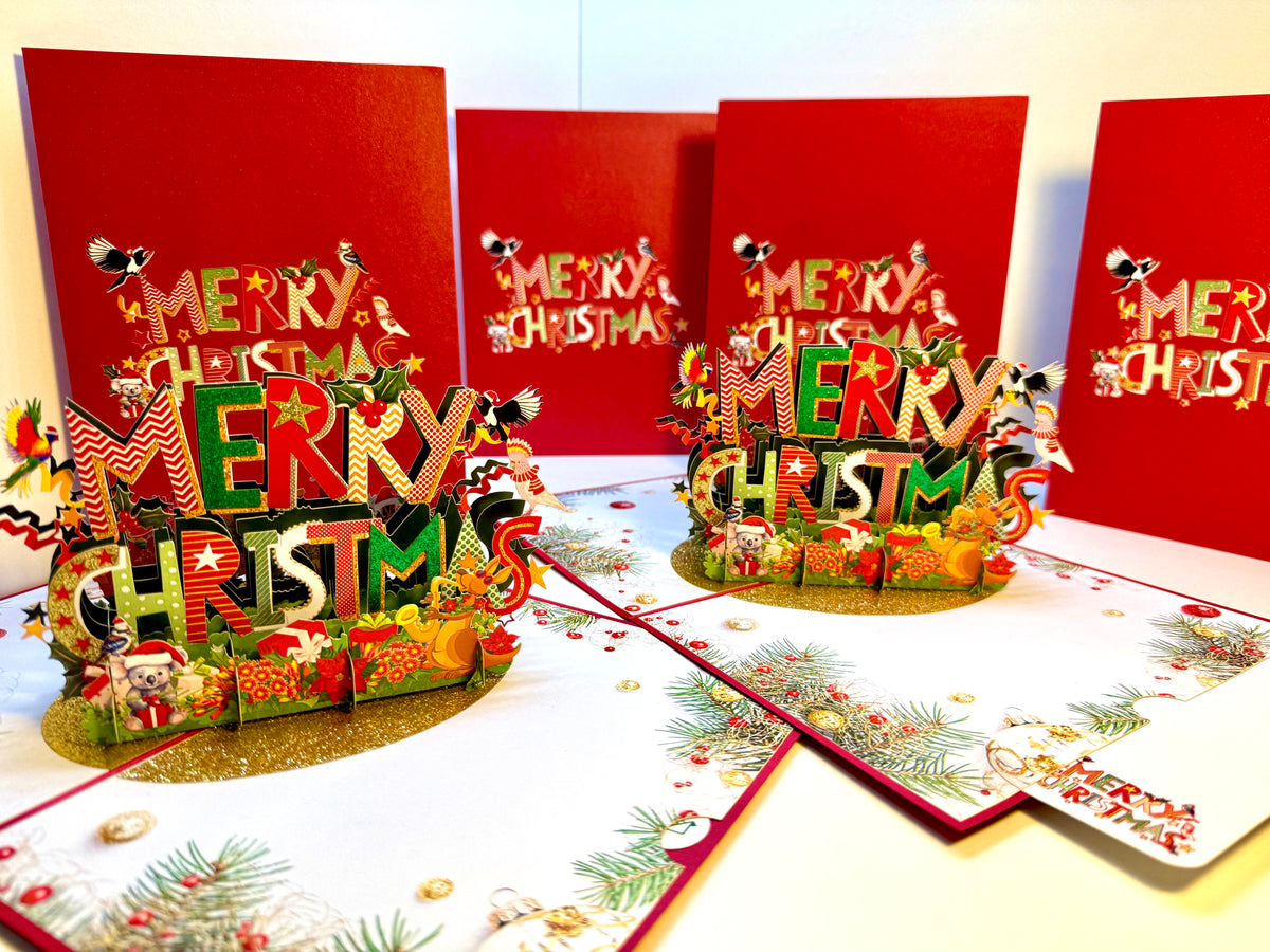 🎄 Merry Christmas with Australian Birds & Animals 🎄 Origami Pop Cards 3D Pop Up Greeting Card Merry Christmas Thank You Handmade Best Wishes Blank Card Gift Happy Holidays Celebrate the Special Day