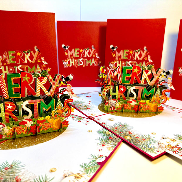 🎄 Merry Christmas with Australian Birds & Animals 🎄 Origami Pop Cards 3D Pop Up Greeting Card Merry Christmas Thank You Handmade Best Wishes Blank Card Gift Happy Holidays Celebrate the Special Day