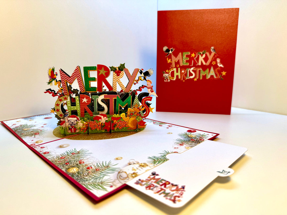 🎄 Merry Christmas with Australian Birds & Animals 🎄 Origami Pop Cards 3D Pop Up Greeting Card Merry Christmas Thank You Handmade Best Wishes Blank Card Gift Happy Holidays Celebrate the Special Day
