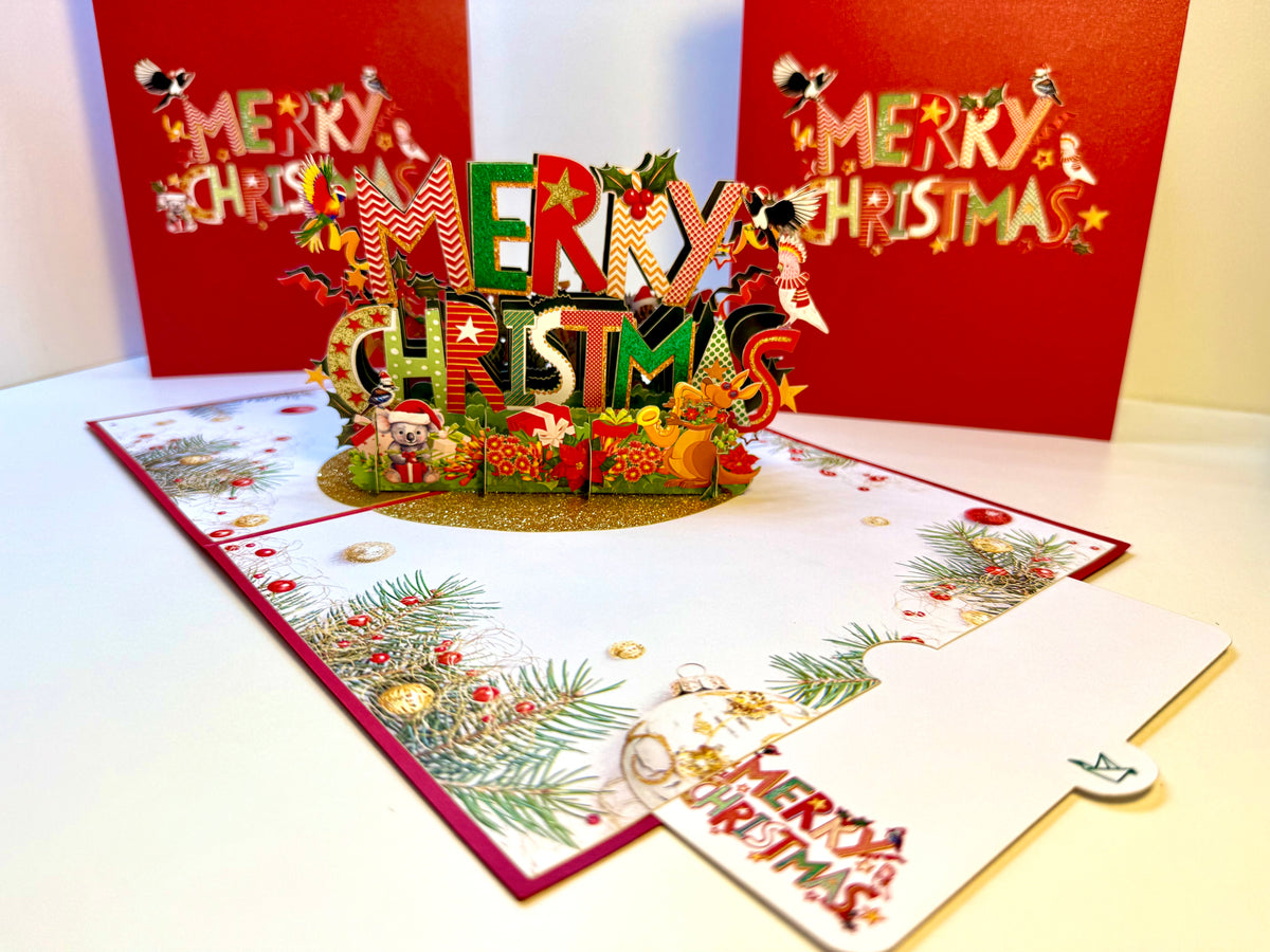 🎄 Merry Christmas with Australian Birds & Animals 🎄 Origami Pop Cards 3D Pop Up Greeting Card Merry Christmas Thank You Handmade Best Wishes Blank Card Gift Happy Holidays Celebrate the Special Day