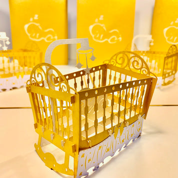 Metallic Baby Cot in Gold Origami Pop Cards 3D Pop Up Greeting Card Happy Birthday Thank You Handmade Gift Thinking of You Blank Card for Any Occasion Happy Mother's Day Happy Newborn Baby Celebrate New Life