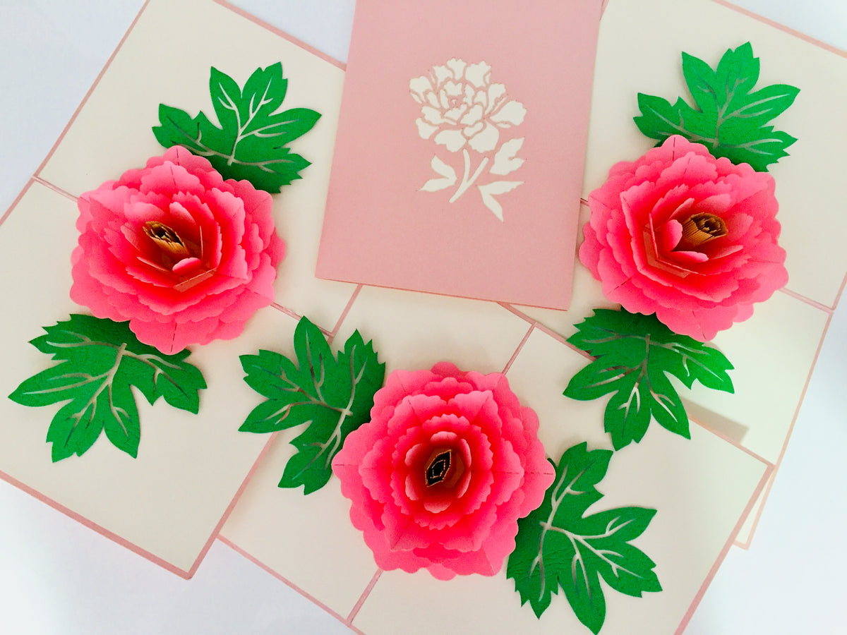 Metallic Big Peony Rose Origami Pop Cards 3D Pop Up Greeting Card Happy Birthday Thank You Handmade Gift Thinking of You Blank Card for Any Occasion Happy Mother's Day Happy Father's Australiana Celebrate the Beauty of Flower and Romantic