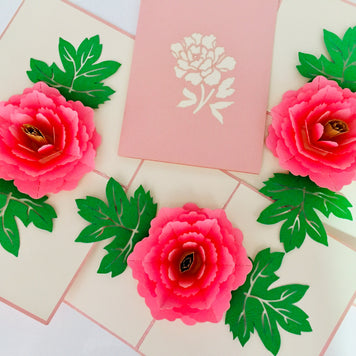 Metallic Big Peony Rose Origami Pop Cards 3D Pop Up Greeting Card Happy Birthday Thank You Handmade Gift Thinking of You Blank Card for Any Occasion Happy Mother's Day Happy Father's Australiana Celebrate the Beauty of Flower and Romantic
