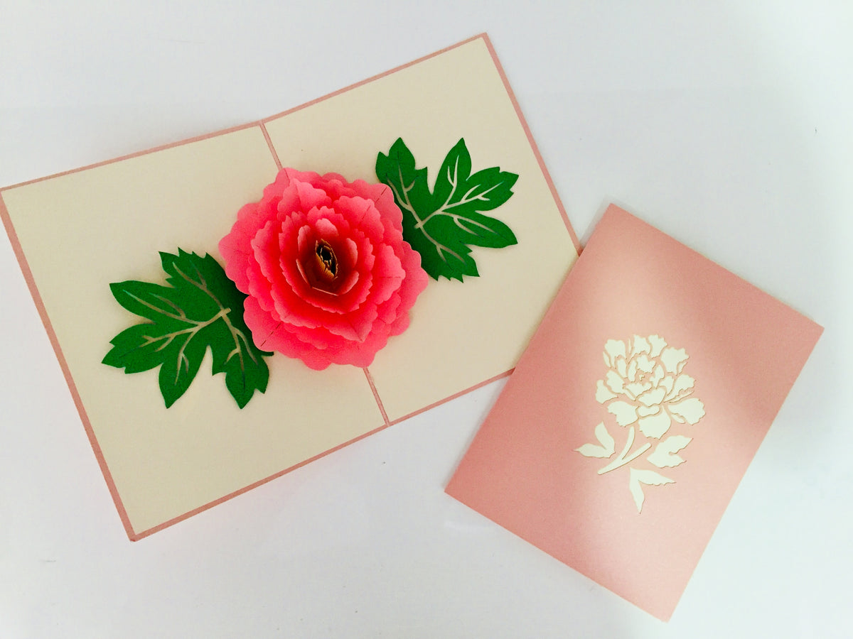 Metallic Big Peony Rose Origami Pop Cards 3D Pop Up Greeting Card Happy Birthday Thank You Handmade Gift Thinking of You Blank Card for Any Occasion Happy Mother's Day Happy Father's Australiana Celebrate the Beauty of Flower and Romantic