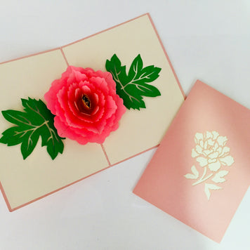 Metallic Big Peony Rose Origami Pop Cards 3D Pop Up Greeting Card Happy Birthday Thank You Handmade Gift Thinking of You Blank Card for Any Occasion Happy Mother's Day Happy Father's Australiana Celebrate the Beauty of Flower and Romantic