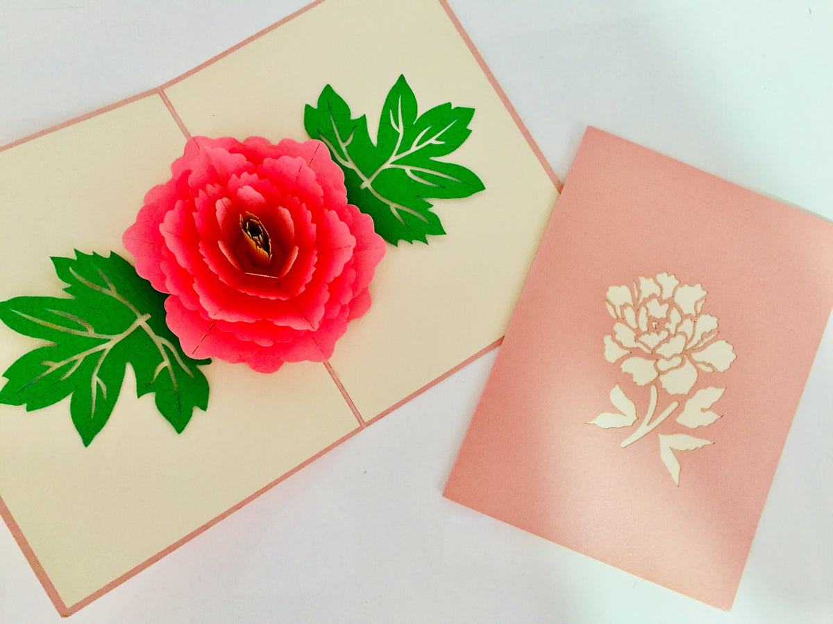 Metallic Big Peony Rose Origami Pop Cards 3D Pop Up Greeting Card Happy Birthday Thank You Handmade Gift Thinking of You Blank Card for Any Occasion Happy Mother's Day Happy Father's Australiana Celebrate the Beauty of Flower and Romantic