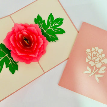 Metallic Big Peony Rose Origami Pop Cards 3D Pop Up Greeting Card Happy Birthday Thank You Handmade Gift Thinking of You Blank Card for Any Occasion Happy Mother's Day Happy Father's Australiana Celebrate the Beauty of Flower and Romantic