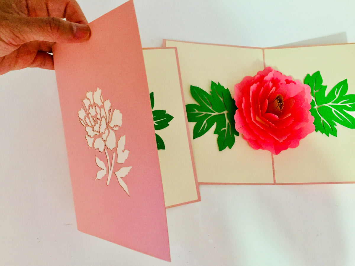Metallic Big Peony Rose Origami Pop Cards 3D Pop Up Greeting Card Happy Birthday Thank You Handmade Gift Thinking of You Blank Card for Any Occasion Happy Mother's Day Happy Father's Australiana Celebrate the Beauty of Flower and Romantic
