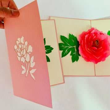 Metallic Big Peony Rose Origami Pop Cards 3D Pop Up Greeting Card Happy Birthday Thank You Handmade Gift Thinking of You Blank Card for Any Occasion Happy Mother's Day Happy Father's Australiana Celebrate the Beauty of Flower and Romantic